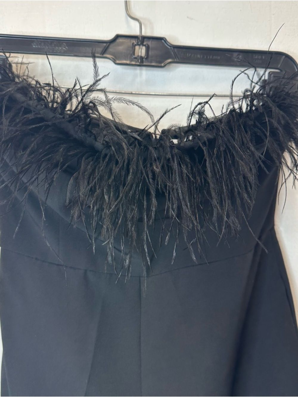 Sam Edelman Size 2 Solid Black Feather Trim Strapless Women's Jumpsuit - Picture 7 of 8